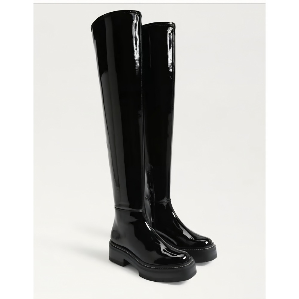 Sam Edelman Lydia Black Patent Over The Knee Lug Sole Boots I3399S1001  6.5M *